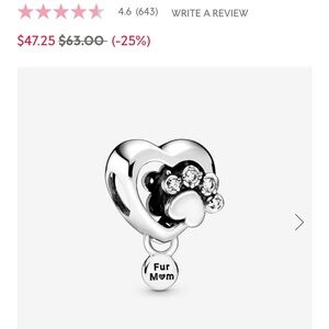 Pandora “Fur Mom” Sparkling Paw Print & Heart Charm